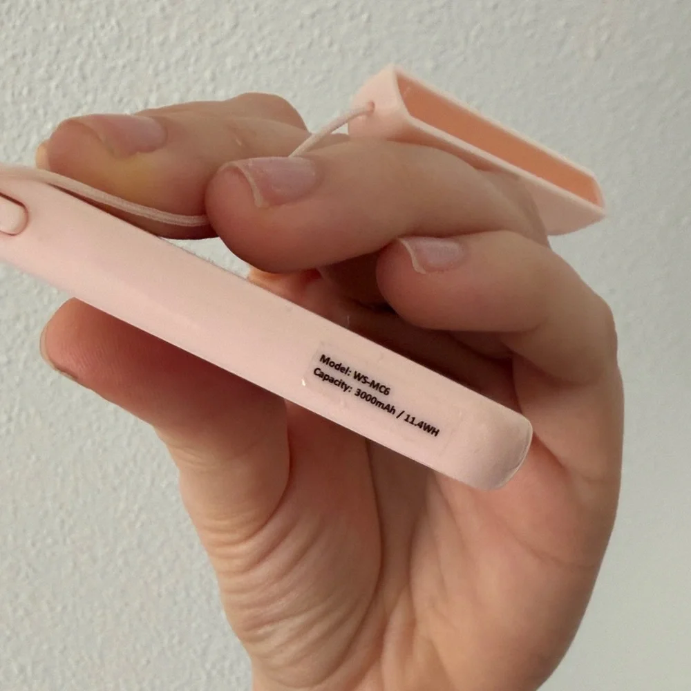 Pink portable charger with Red Rose Design